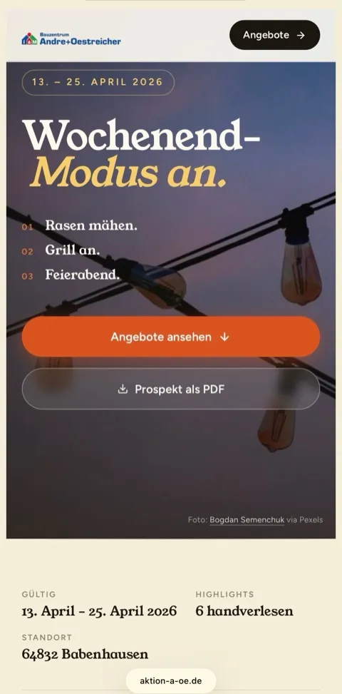 Beispiel-Landingpage: Wochenend-Modus an